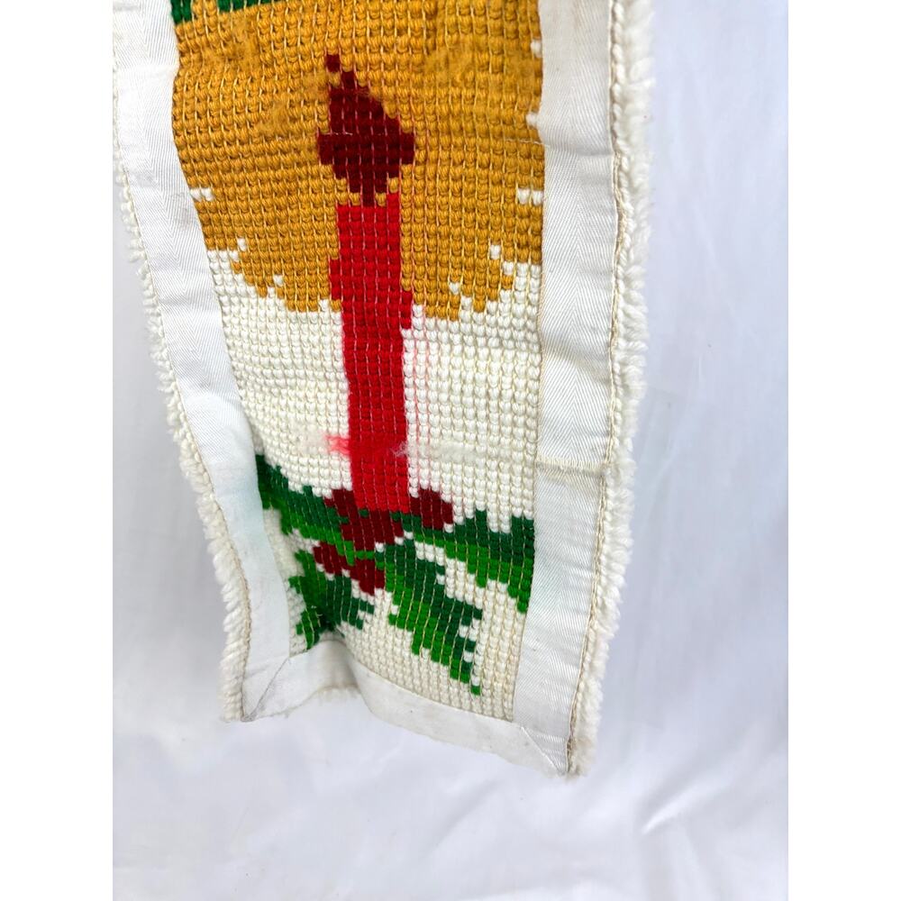 Vintage Latch Hook Wall Hanging Rug Christmas‎ Noel Candle White Green Gold - Picture 5 of 10